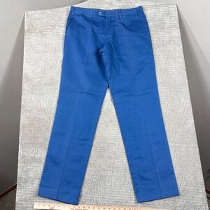 Isaia Napoli Blue Cotton Linen Chino Trousers Mens 52 IT 35 US Made in Italy